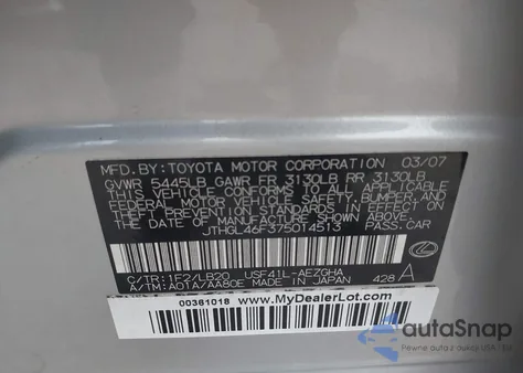 2007 Lexus Ls 460 L z USA, uszkodzony, nr VIN JTHGL46F375014513